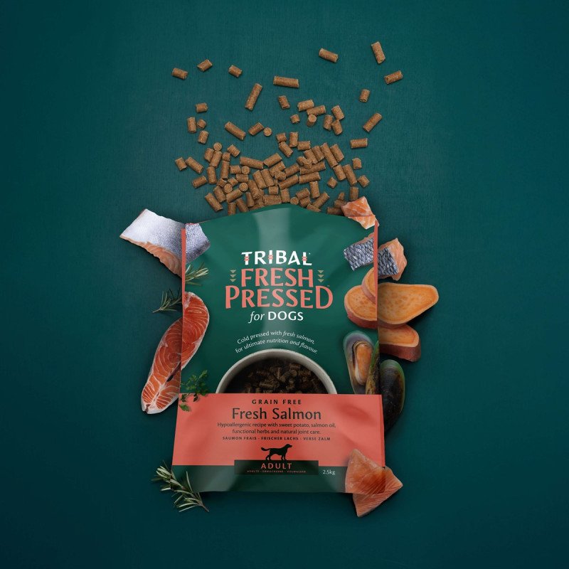 Šalto spaudimo suaugusių šunų maistas su lašiša | Tribal Fresh Pressed Adult Salmon